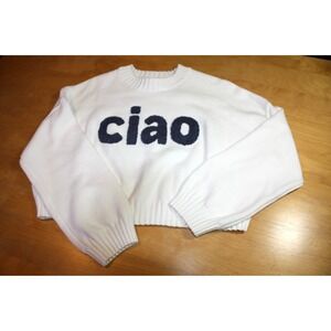 Sincerely Jules Cropped White Sweater Sz Small Ciao Knit Balloon Sleeve 90s Y2K